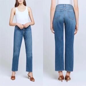 NEW L’AGENCE REVOLVE Shane Mid Rise Blue Wash Slouchy Straight Leg Denim Jean 25